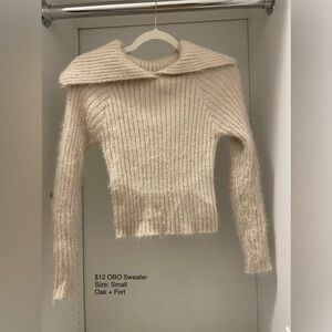 OAK + FORT Cream Ribbed Fold-Over Collar Sweater